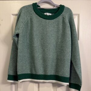 Cropped Striped Green Women's Crew Neck Sweater